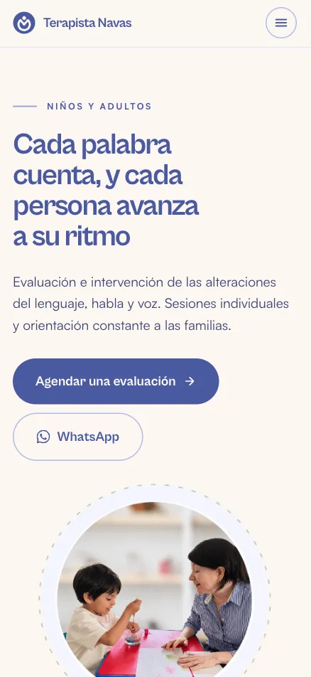 Homepage móvil de Terapista Navas