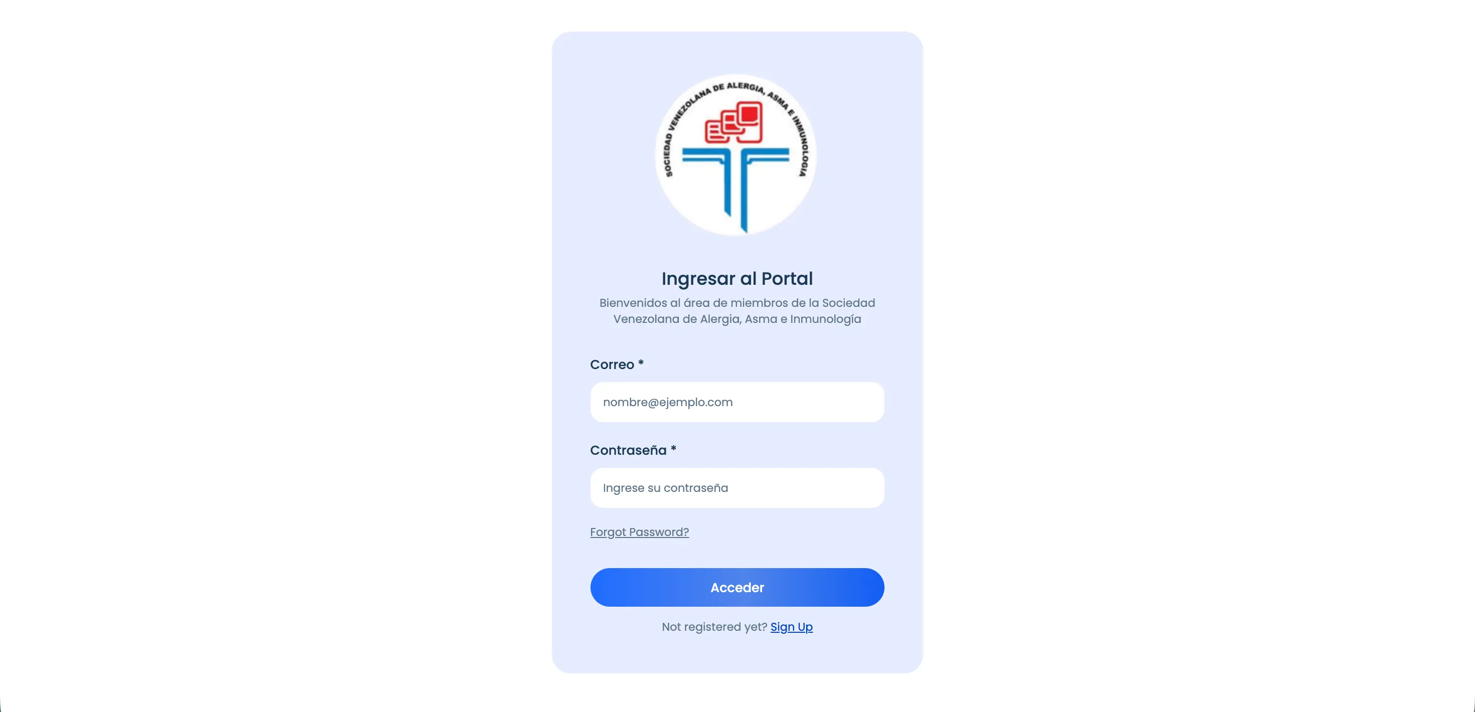 Portal de inicio de sesión del área de miembros